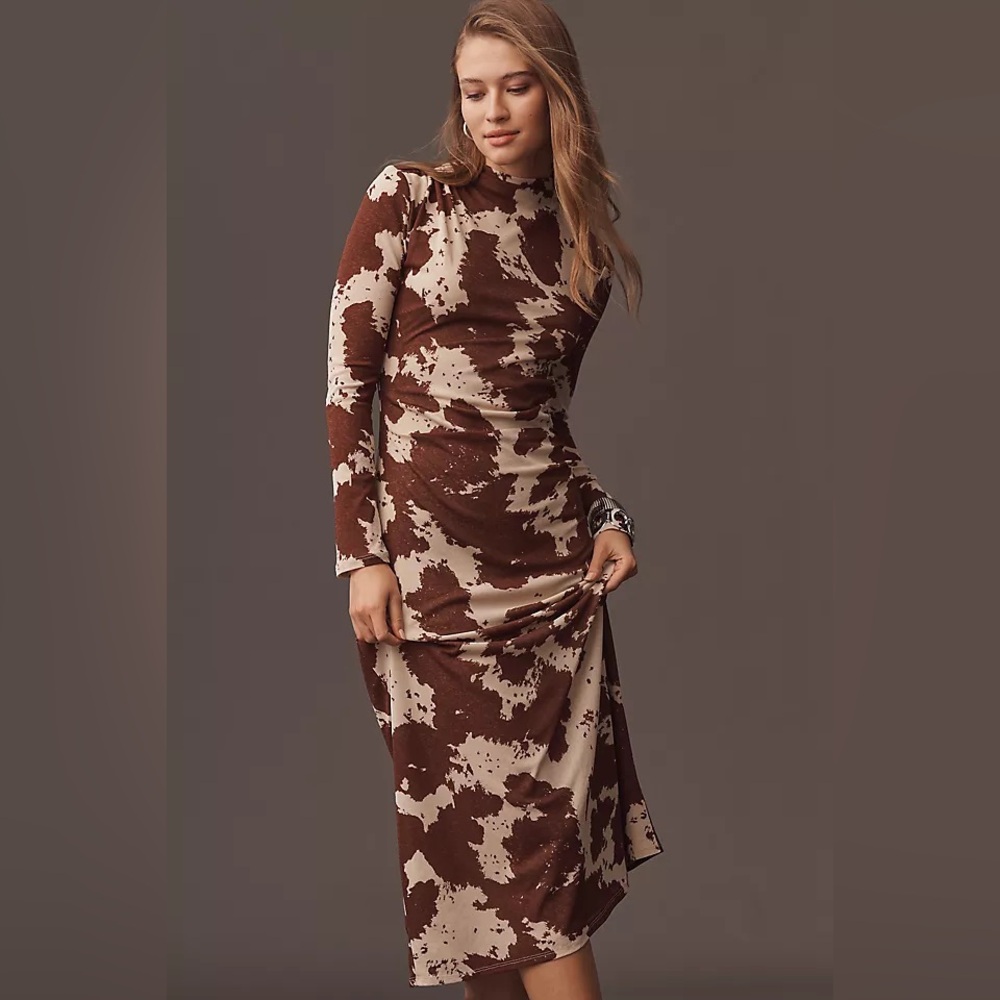 Rails Margaret Long-Sleeve Mesh Midi Dress Large Color Cow Print $268